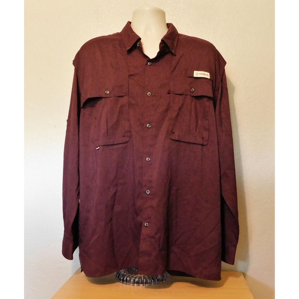 Magellan Fish Gear Shirt XL Maroon Relaxed Fit Adjustable Long Sleeves Vented - Picture 7 of 9